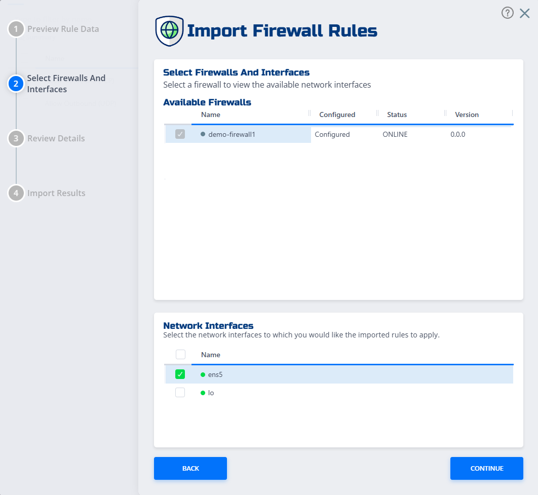 Import rules firewall interface